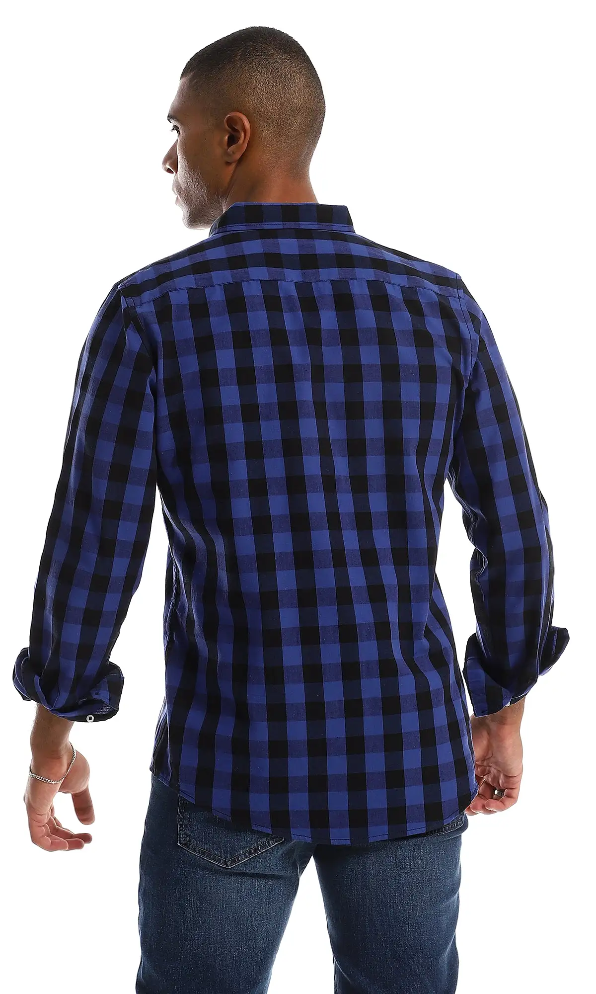 97839 Bi-Tone Cotton Full Sleeves Shirt - Black & Blue