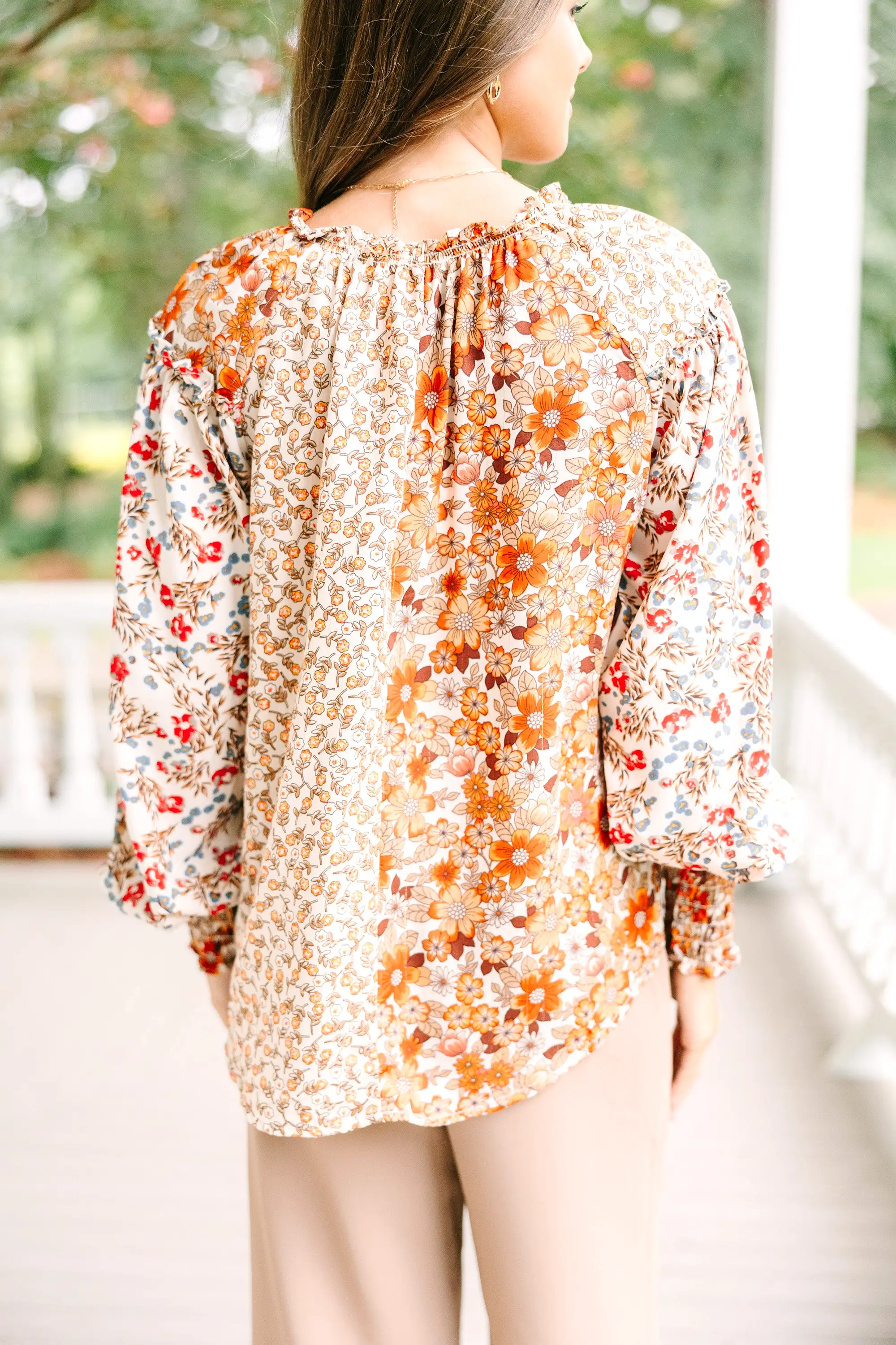 All Hope Taupe Brown Ditsy Floral Blouse