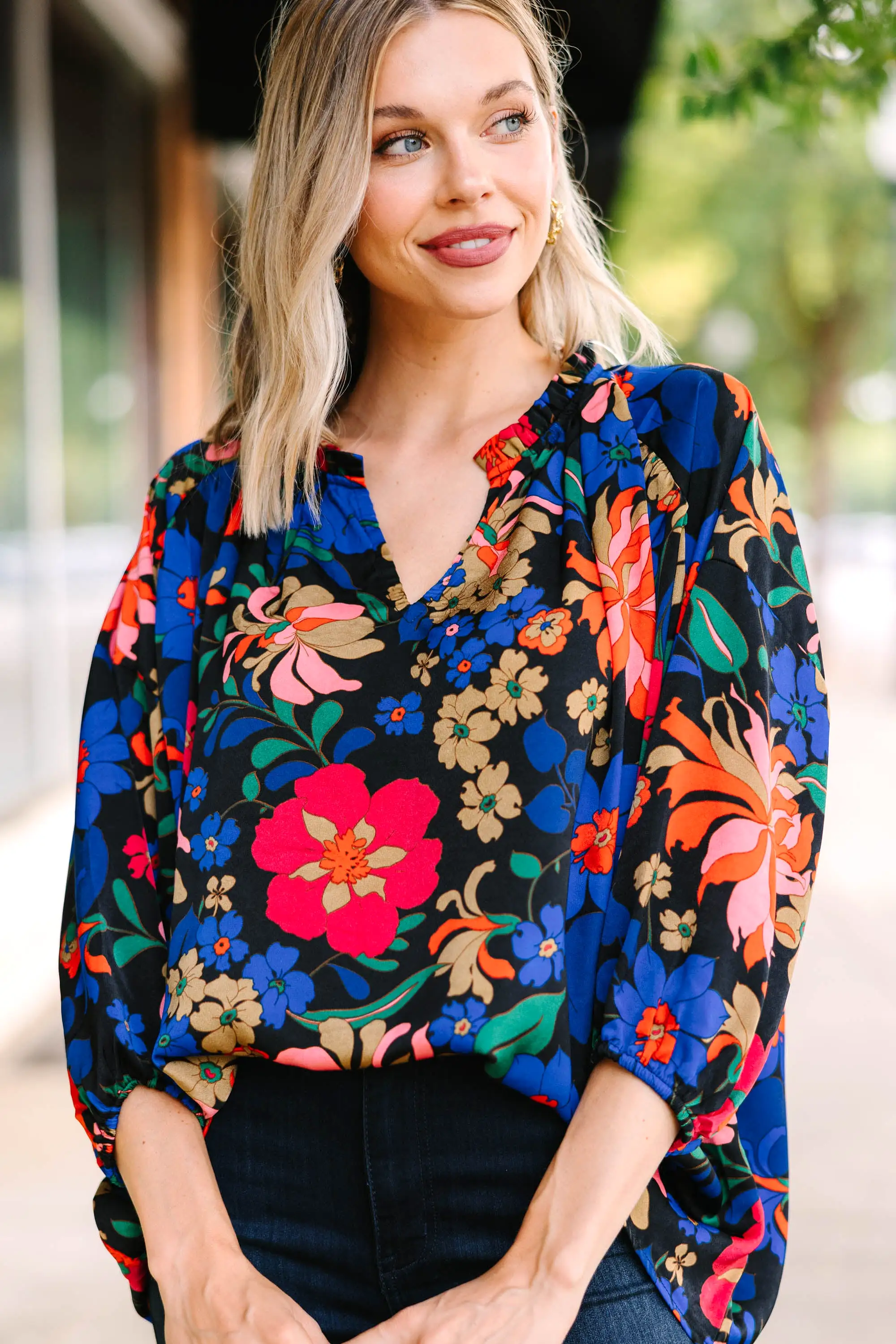 All The Love Black Floral Blouse