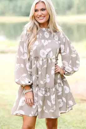 Be Your Best Taupe Brown Floral Babydoll Dress