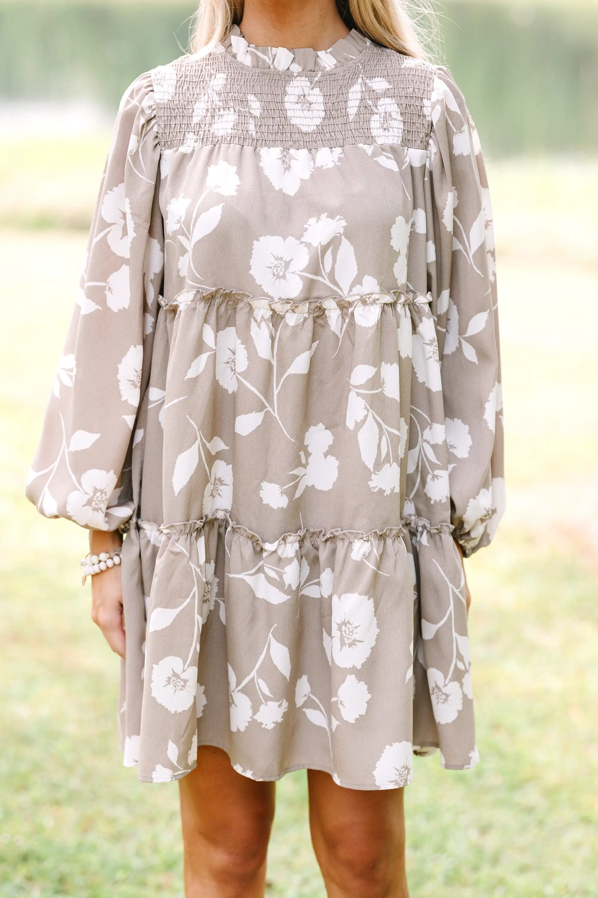 Be Your Best Taupe Brown Floral Babydoll Dress