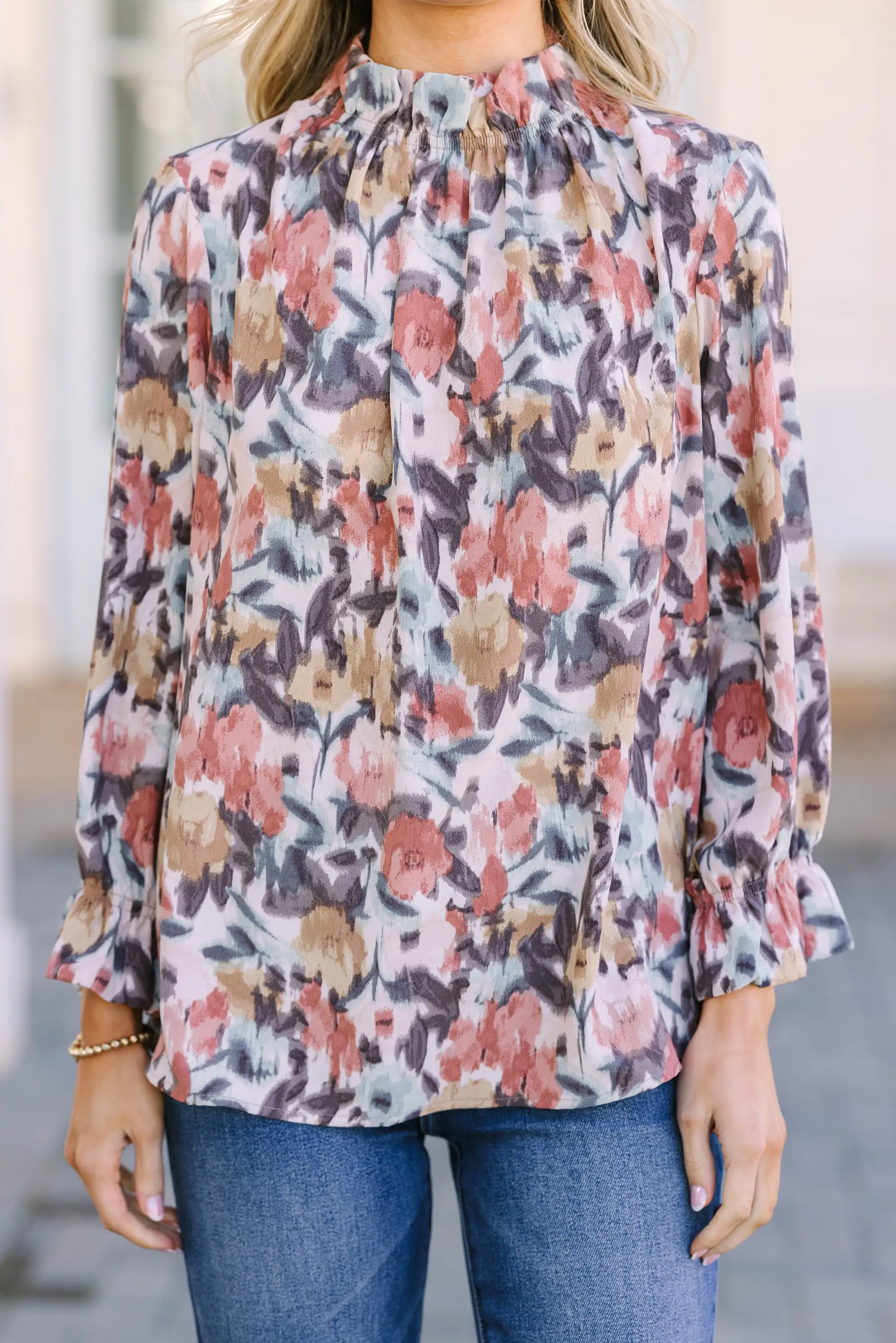 Beauty And Brains Cinnamon Brown Floral Blouse