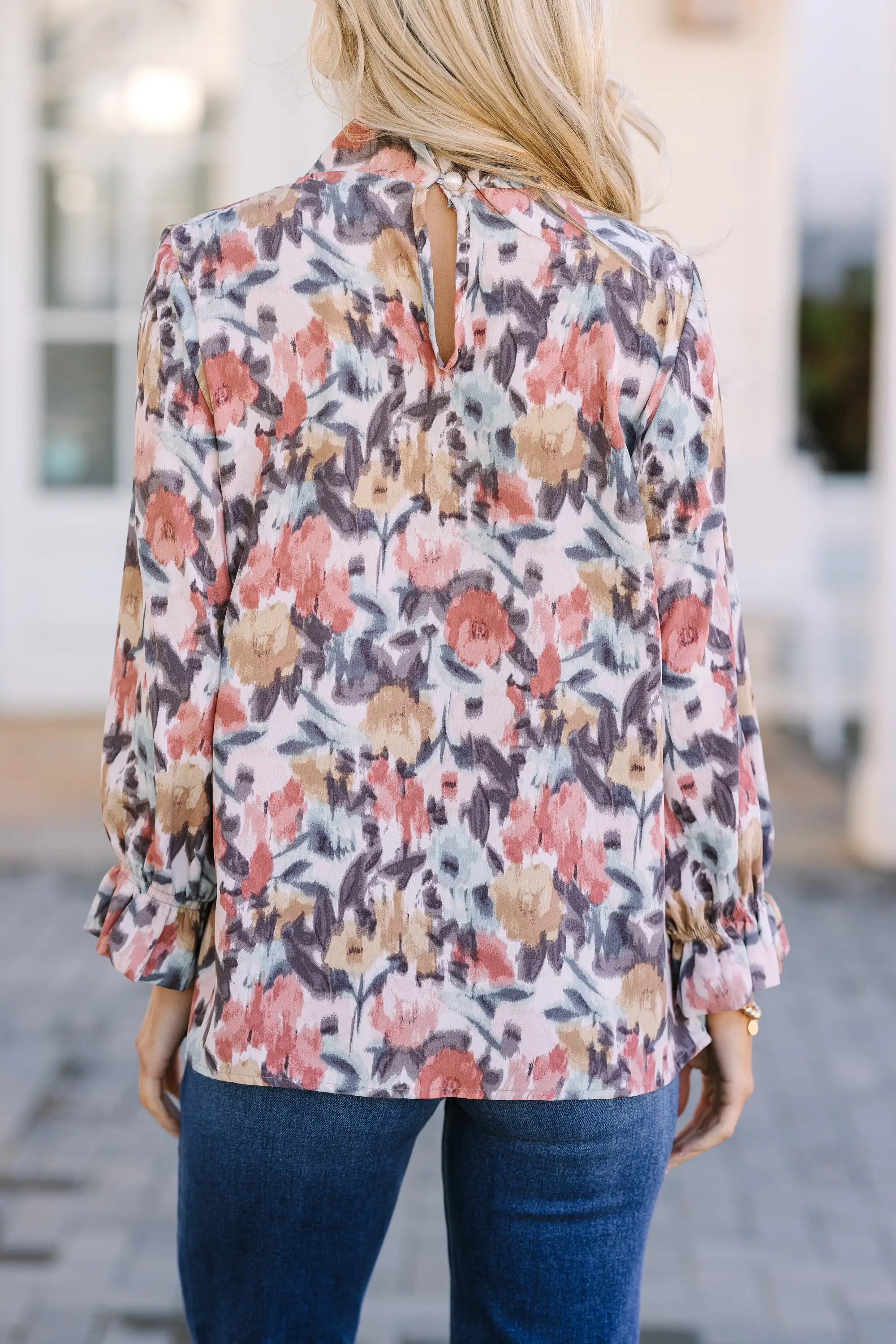 Beauty And Brains Cinnamon Brown Floral Blouse