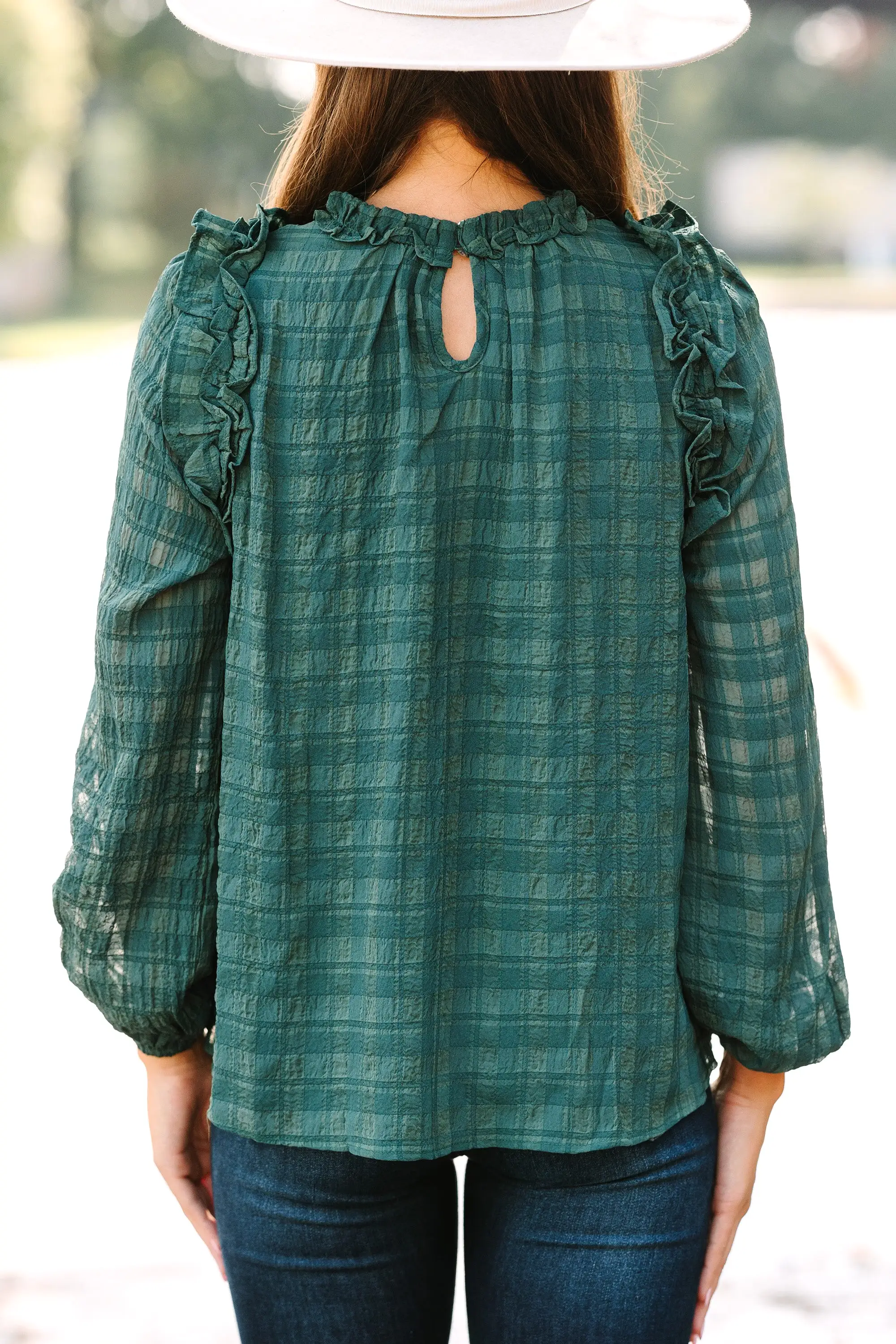 Best Behavior Emerald Green Ruffled Blouse