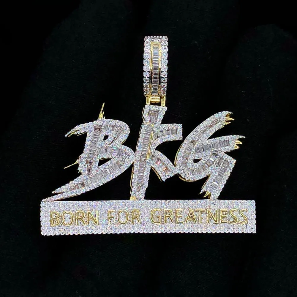 BFG Born For Greatness Baguette VVS CZ Hip Hop Iced Out Pendant