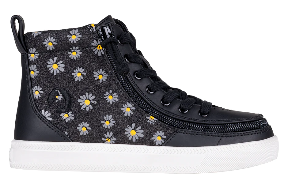 Billy Girls Hightop Zip Up Sneakers- Black Daisy