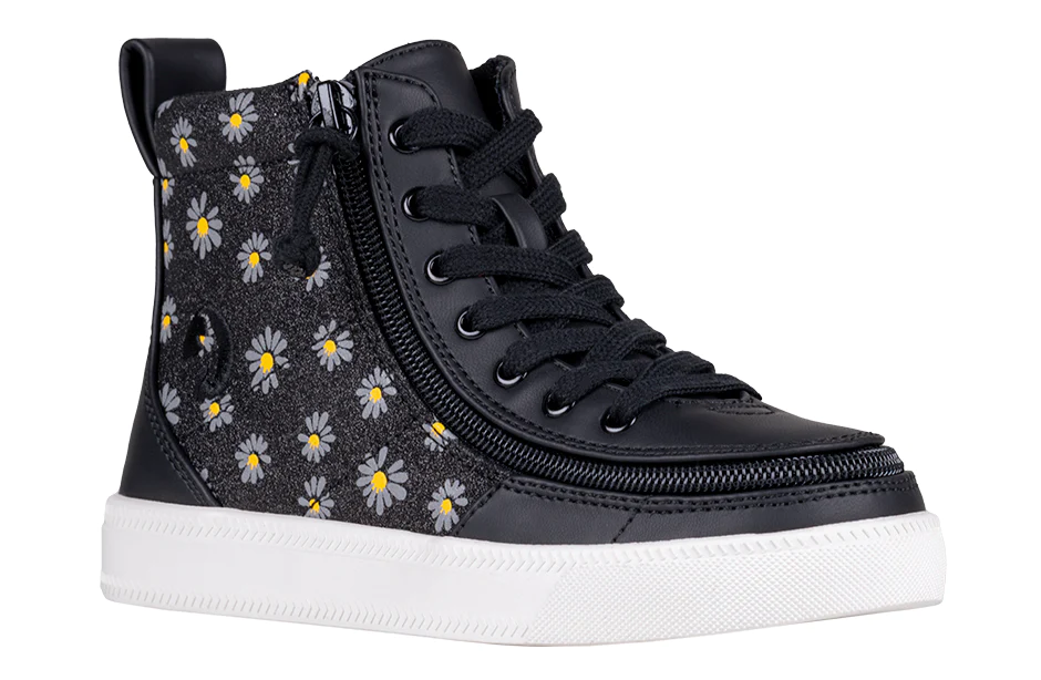 Billy Girls Hightop Zip Up Sneakers- Black Daisy