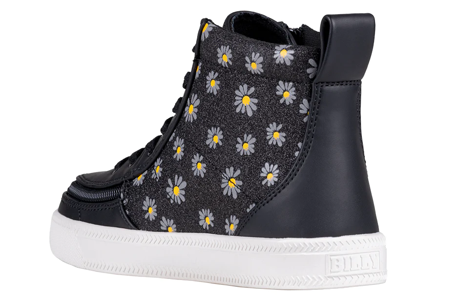 Billy Girls Hightop Zip Up Sneakers- Black Daisy