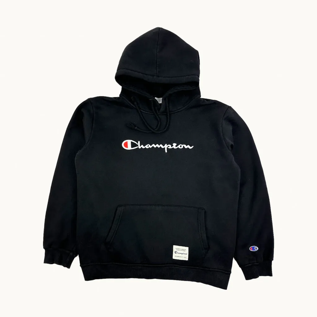 Black 90s Champion Spellout Hoodie Sweatshirt (S)