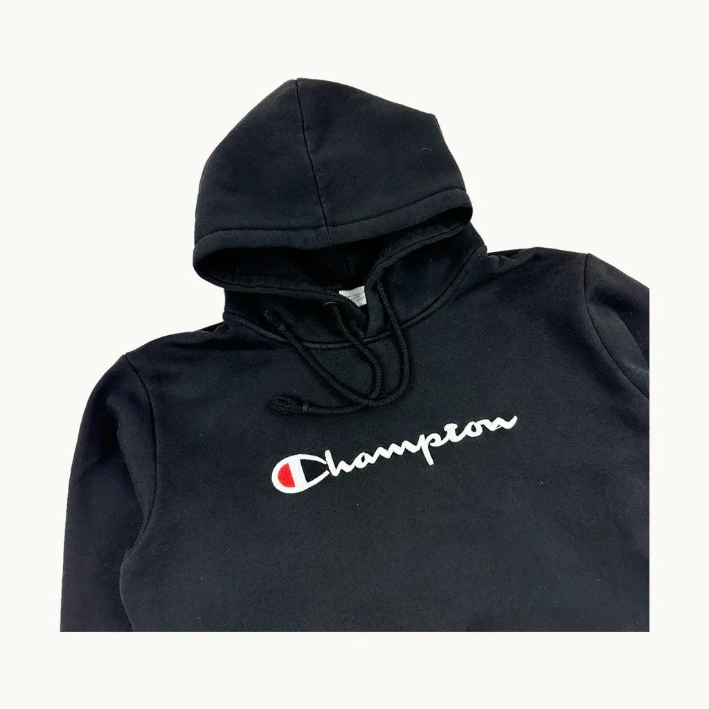 Black 90s Champion Spellout Hoodie Sweatshirt (S)