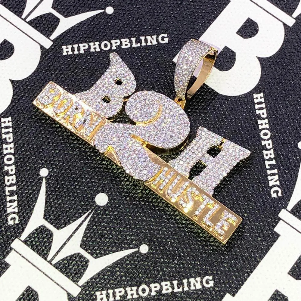 Born 2 Hustle CZ Hip Hop Bling Bling Pendant