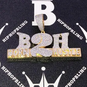 Born 2 Hustle CZ Hip Hop Bling Bling Pendant