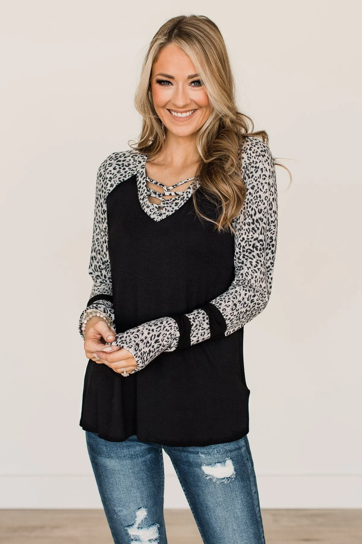 Born On The Wild Side Raglan Top- Black