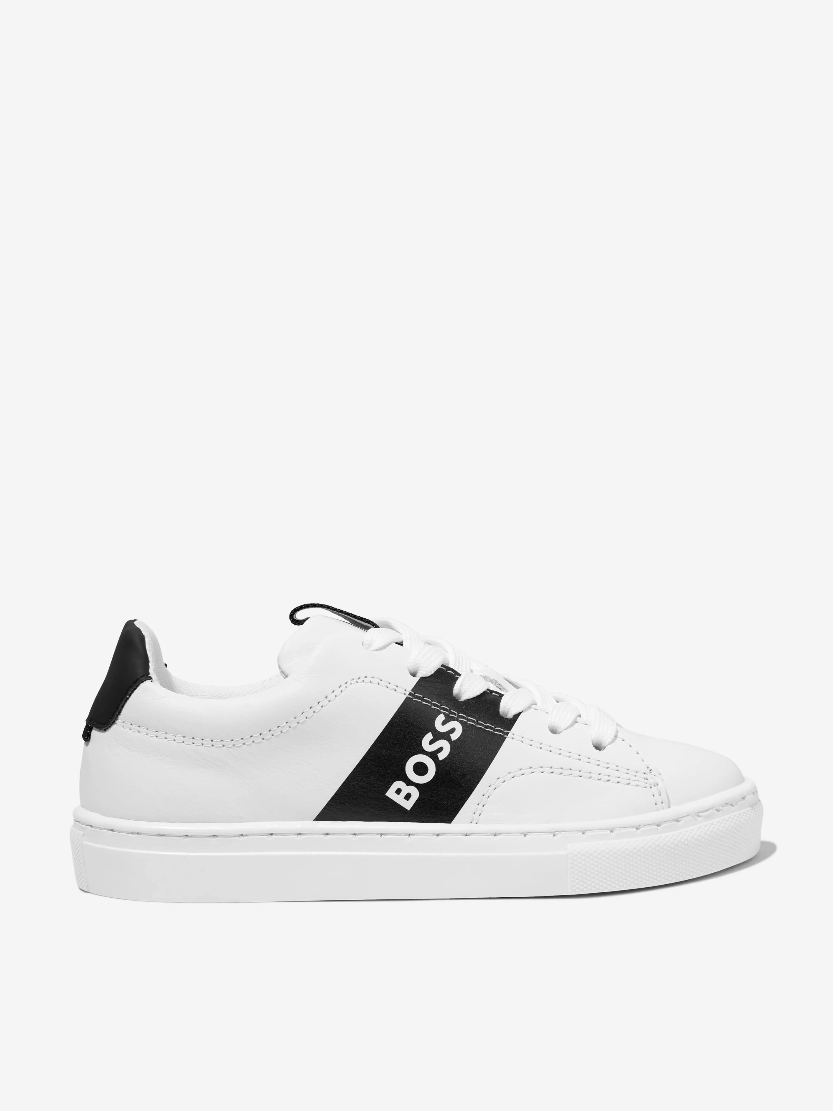 BOSS - Boys Leather Logo Trainers in White | Childsplay Clothing