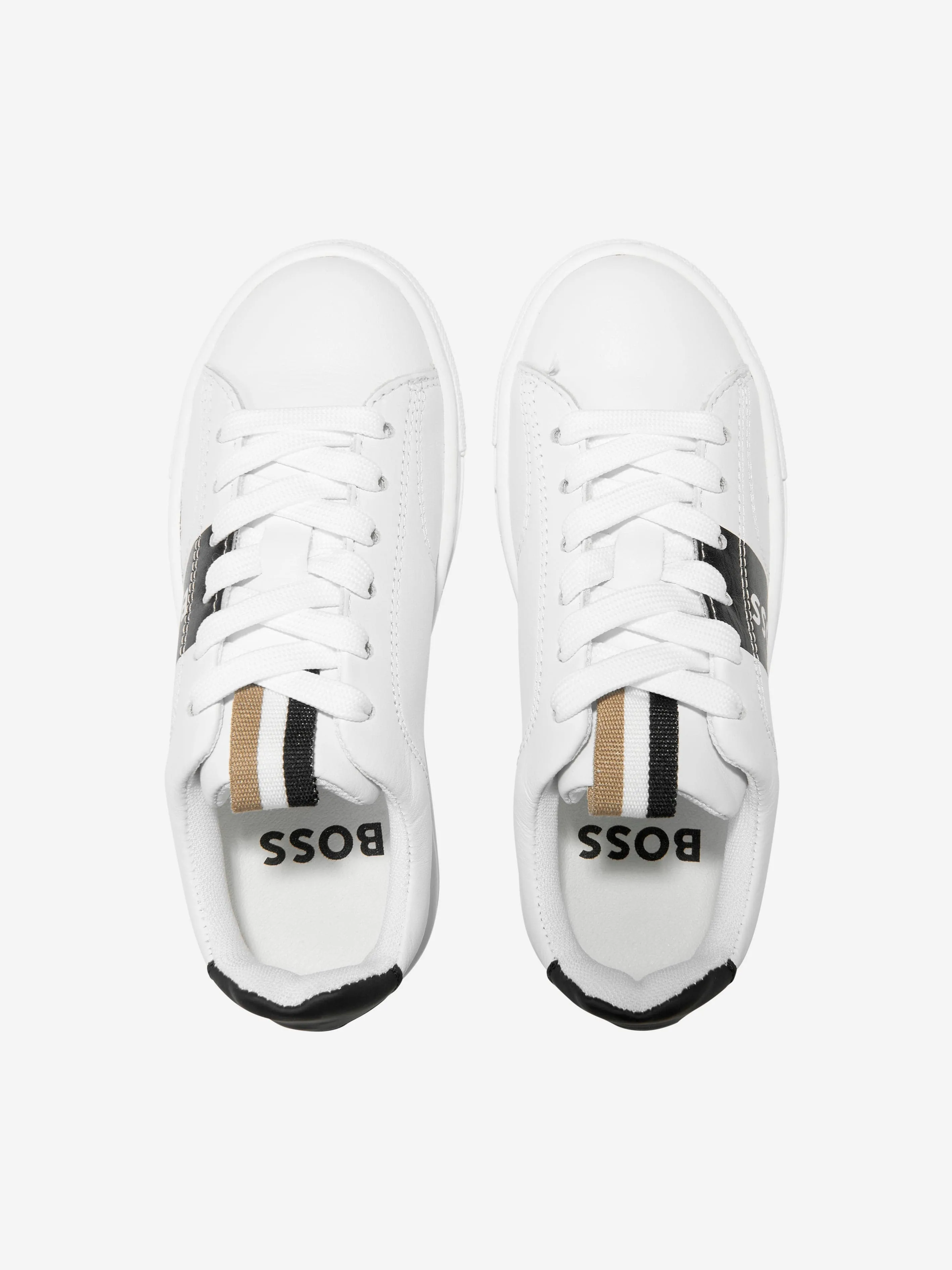 BOSS - Boys Leather Logo Trainers in White | Childsplay Clothing