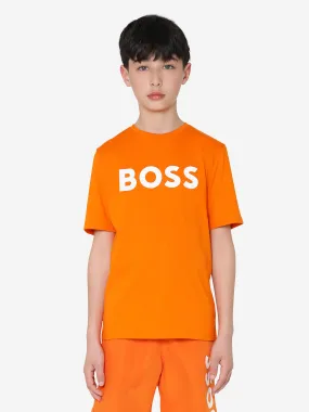 BOSS - Boys Logo Print T-Shirt In Orange | Childsplay Clothing