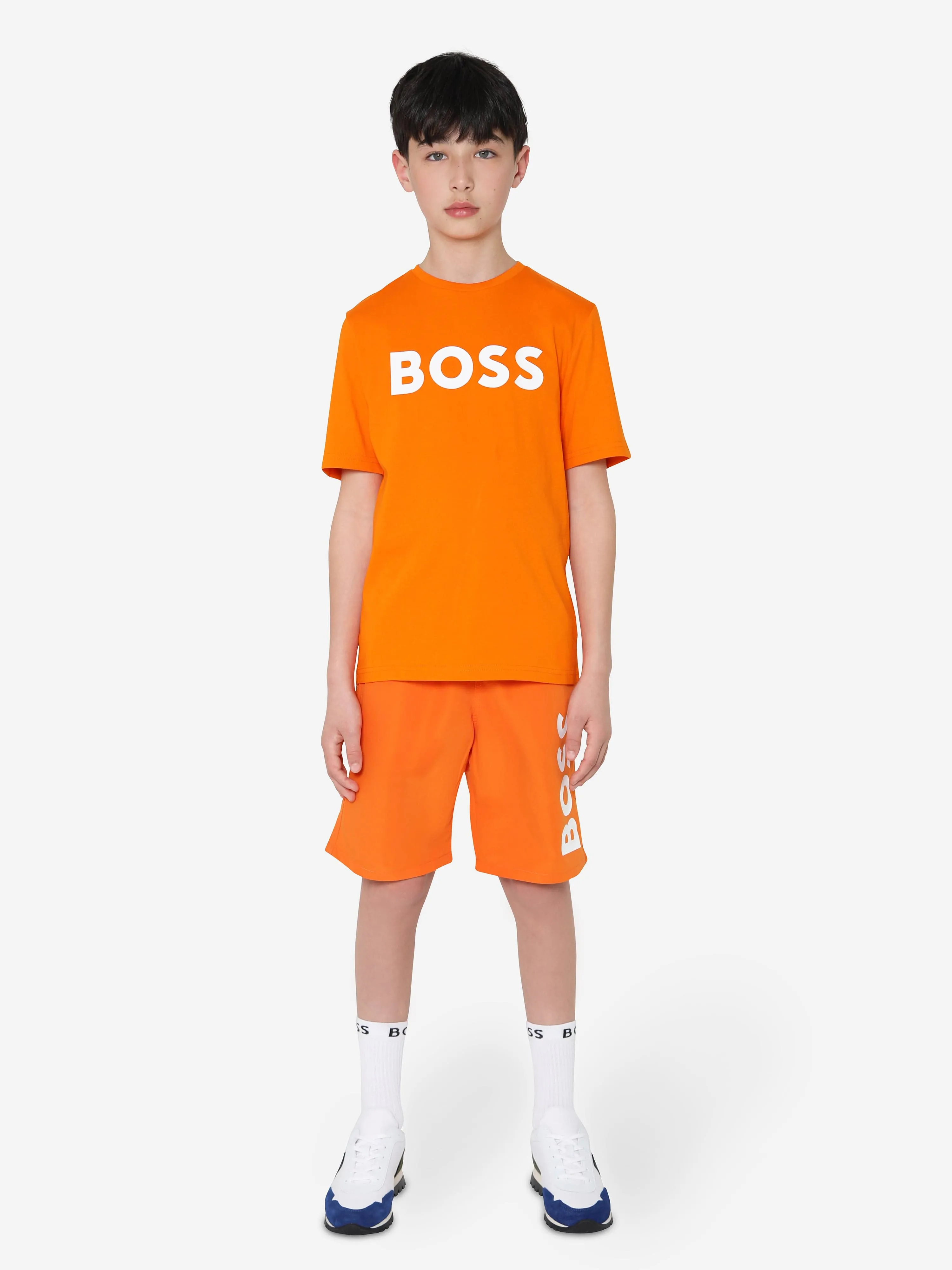 BOSS - Boys Logo Print T-Shirt In Orange | Childsplay Clothing