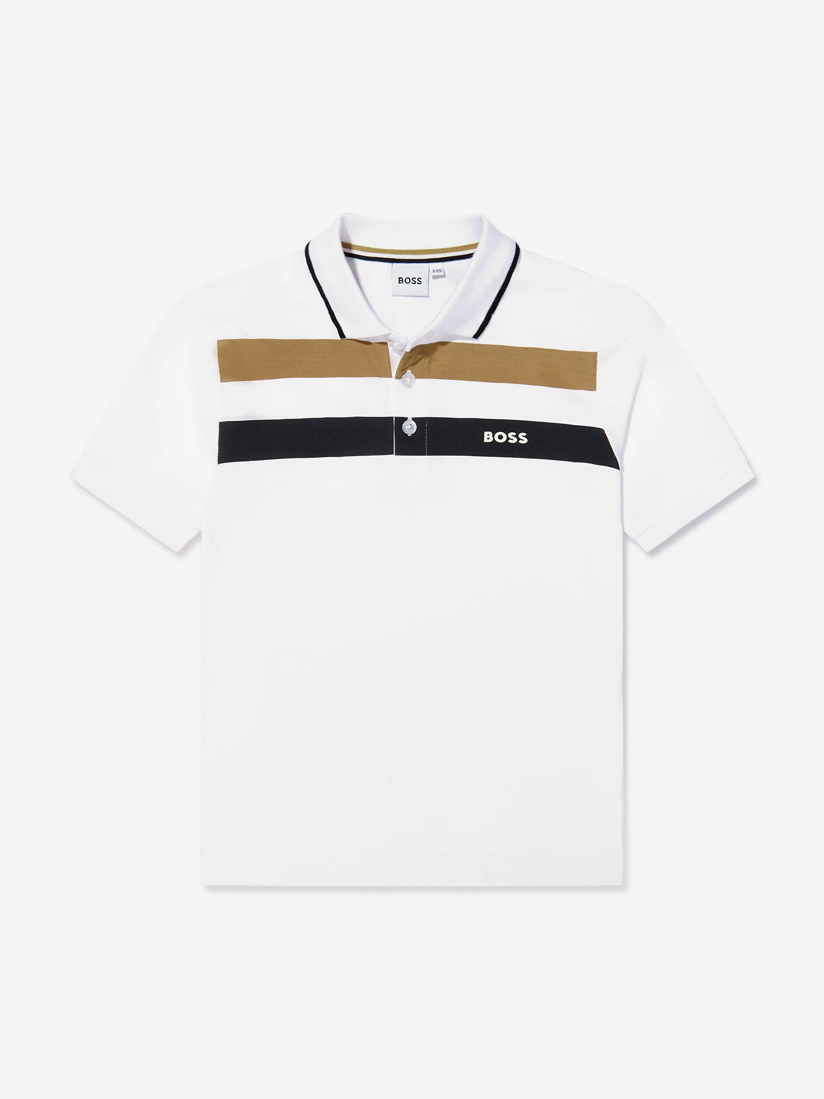 BOSS - Boys Striped Polo Shirt In White | Childsplay Clothing