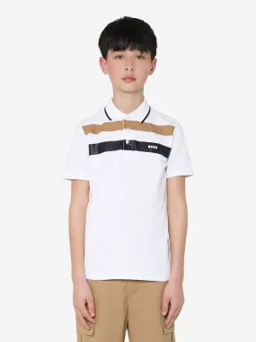 BOSS - Boys Striped Polo Shirt In White | Childsplay Clothing