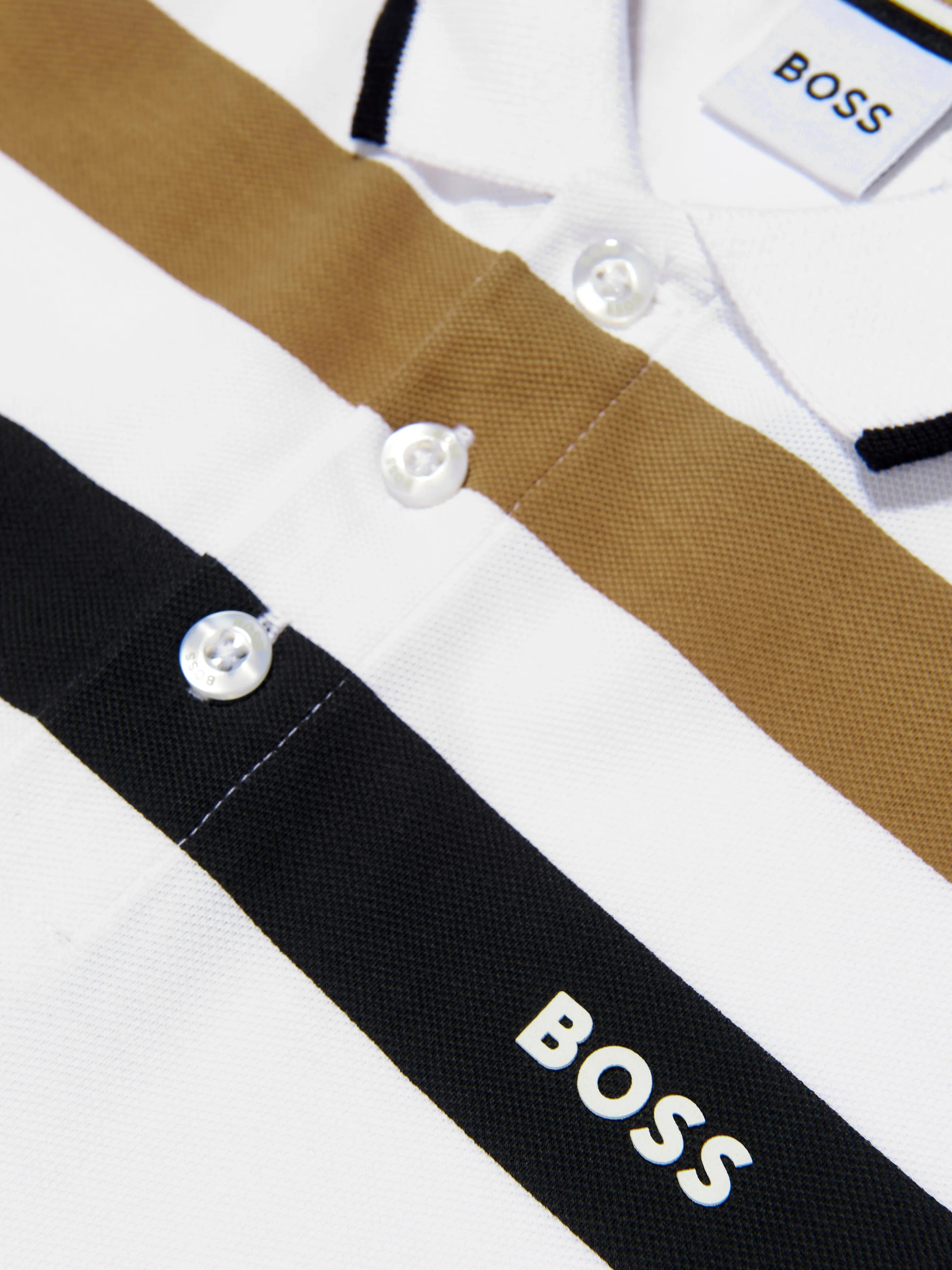 BOSS - Boys Striped Polo Shirt In White | Childsplay Clothing