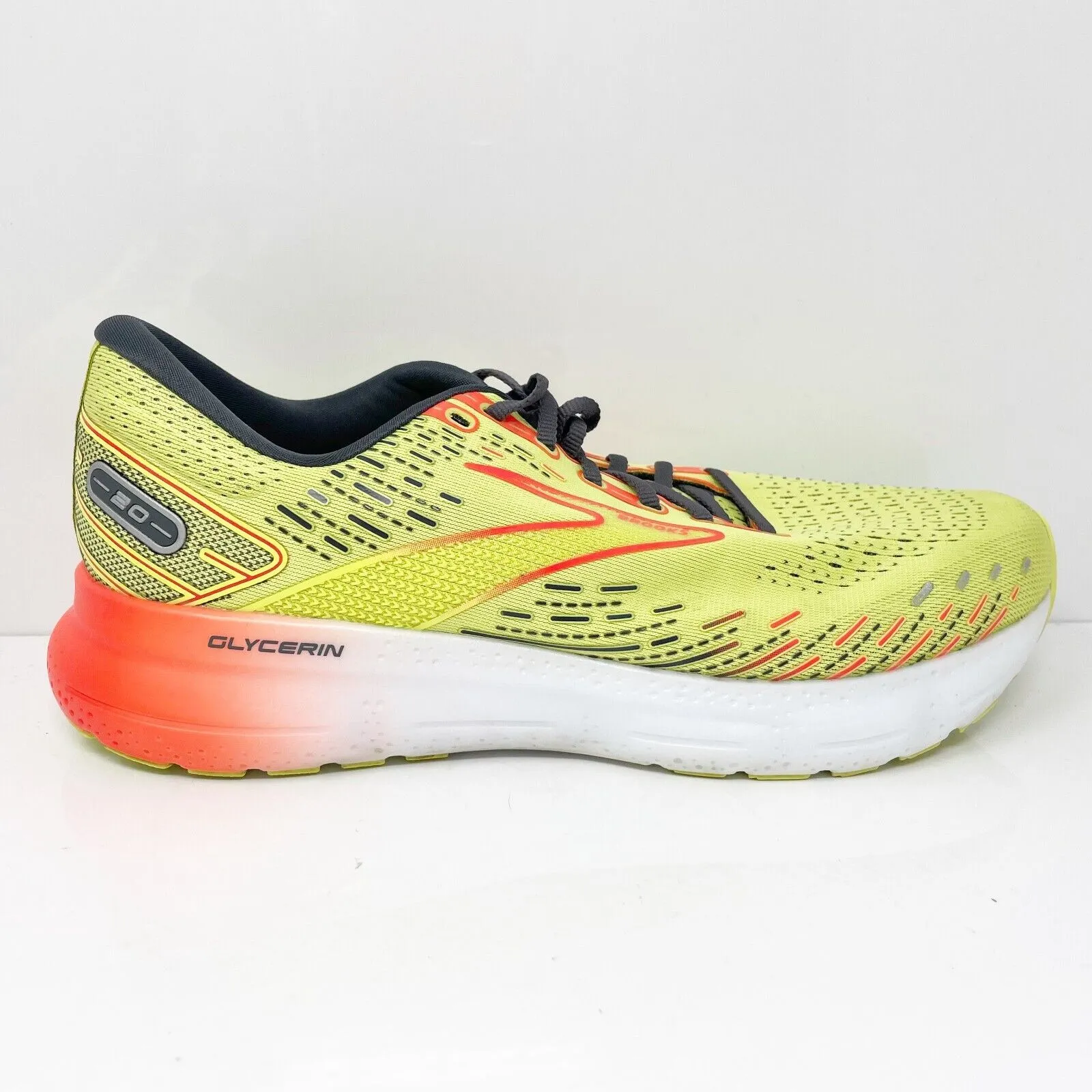 Brooks Mens Glycerin 20 1103821D725 Yellow Running Shoes Sneakers Size 10.5 D