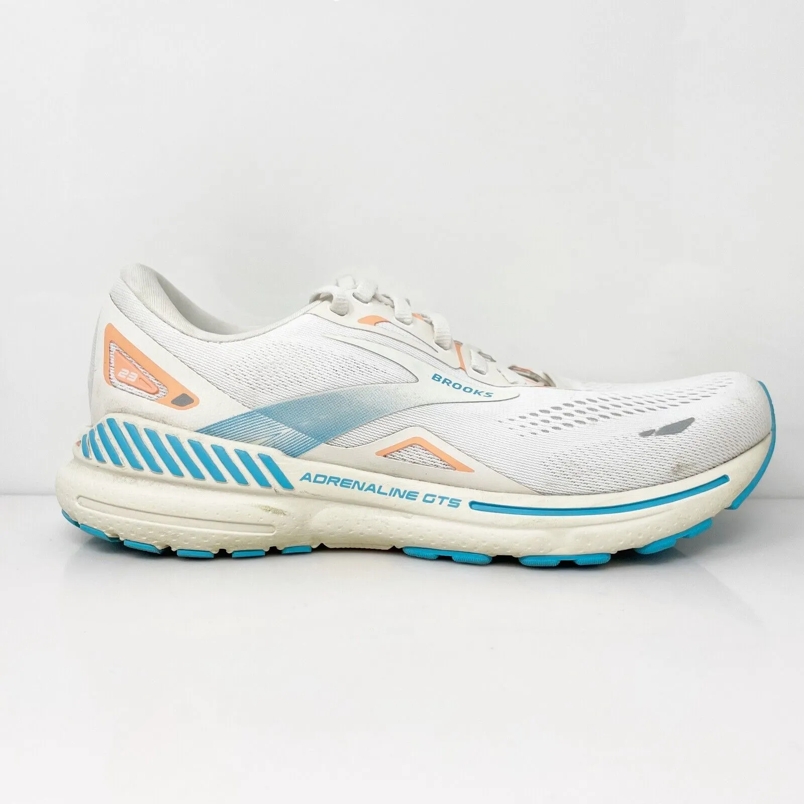 Brooks Womens Adrenaline GTS 23 1203811B152 White Running Shoes Sneakers Sz 9.5B