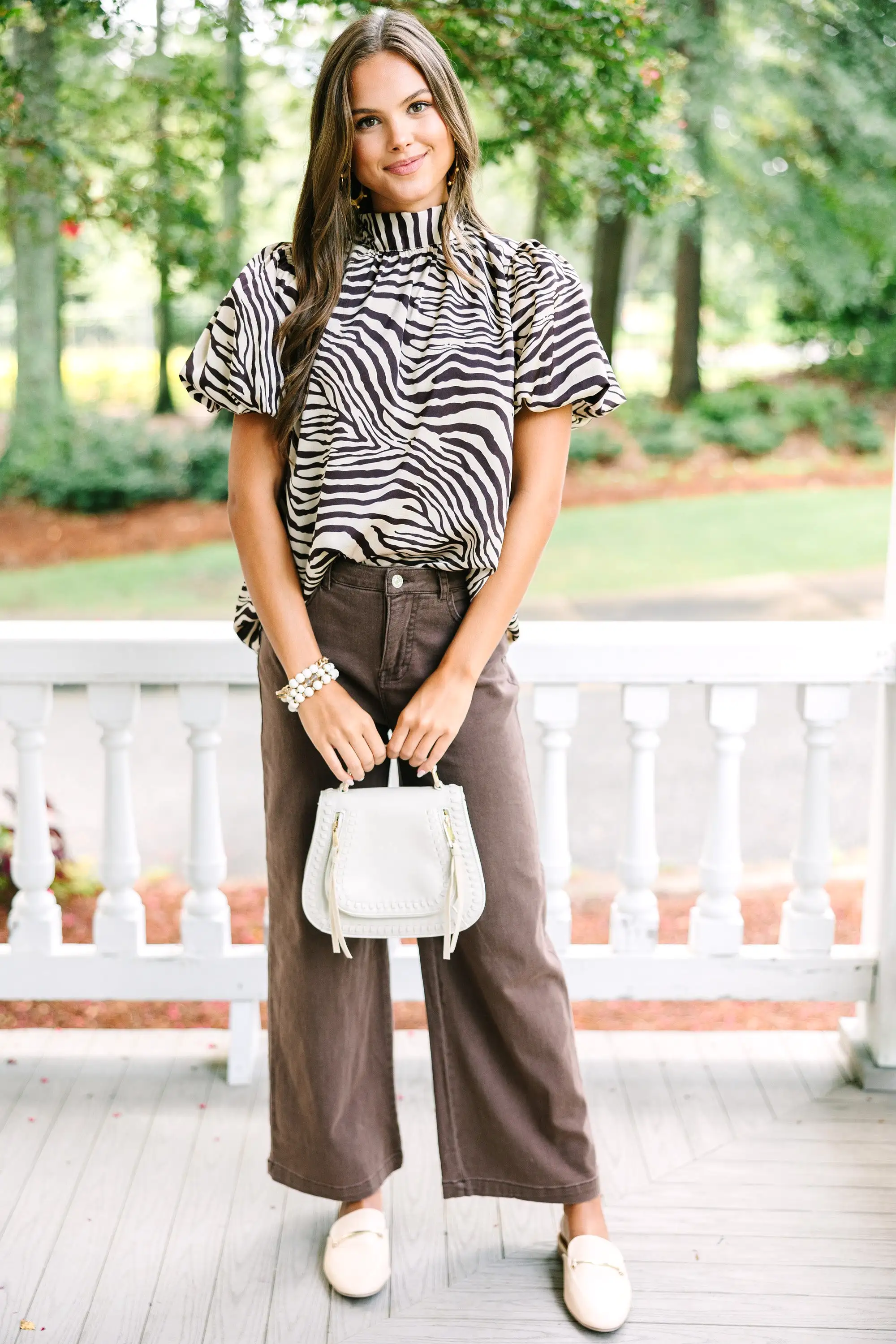 Can't Leave You Chocolate Brown Zebra Blouse