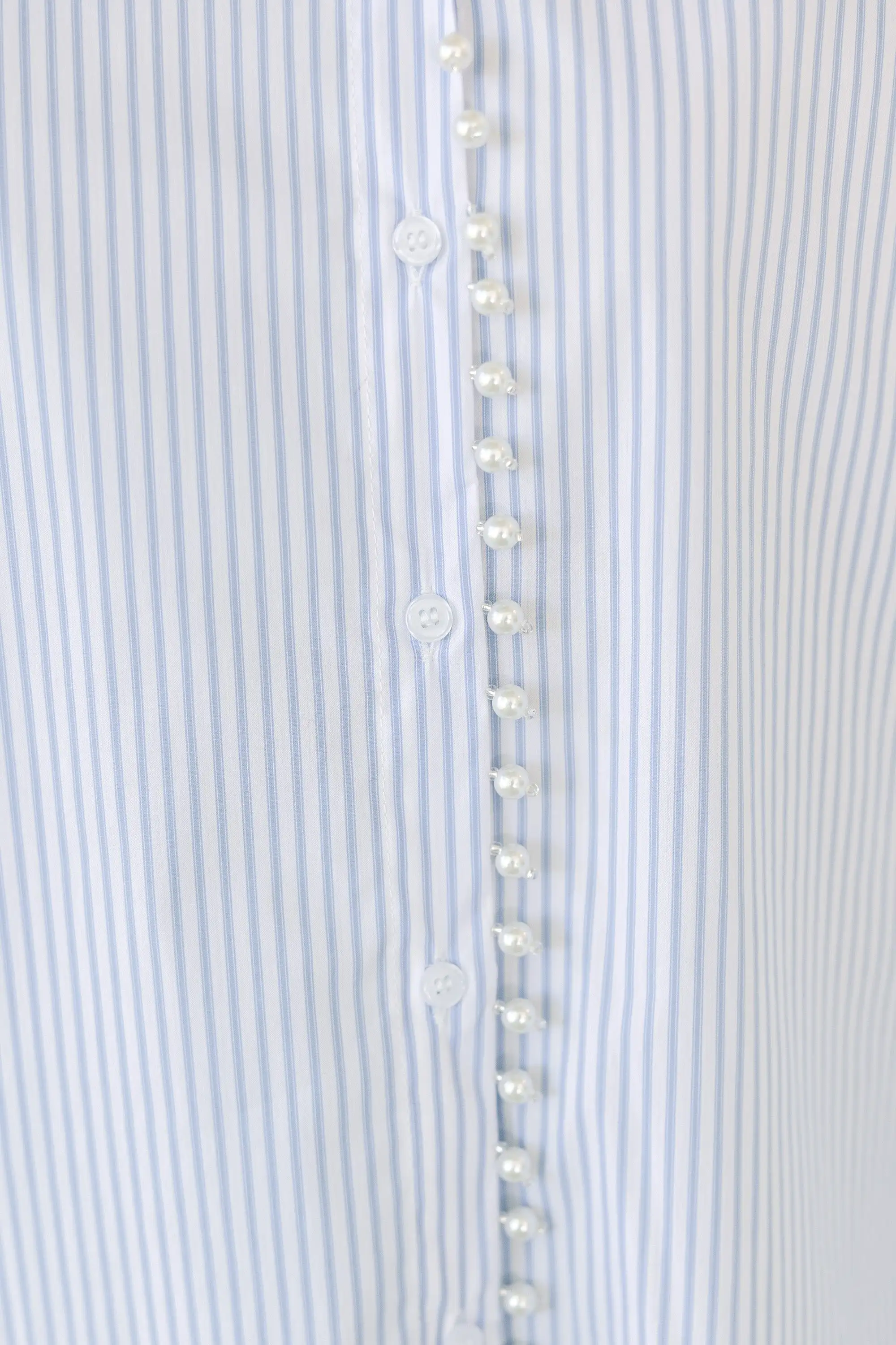 Care To Be Classic Light Blue Striped Button Down Blouse