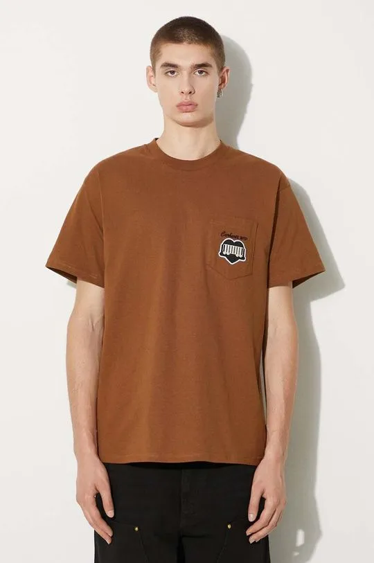 Carhartt WIP cotton t-shirt S/S Heart Train Pocket men’s brown color I033979.HZXX