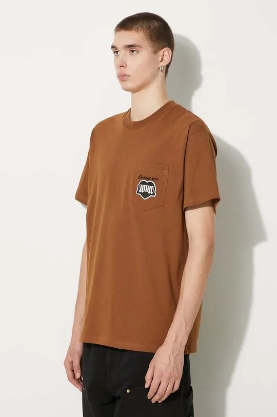 Carhartt WIP cotton t-shirt S/S Heart Train Pocket men’s brown color I033979.HZXX