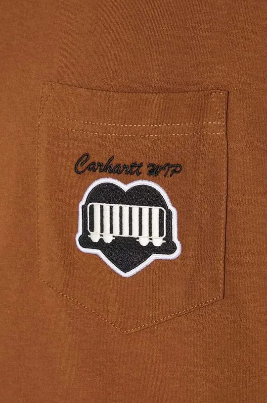 Carhartt WIP cotton t-shirt S/S Heart Train Pocket men’s brown color I033979.HZXX