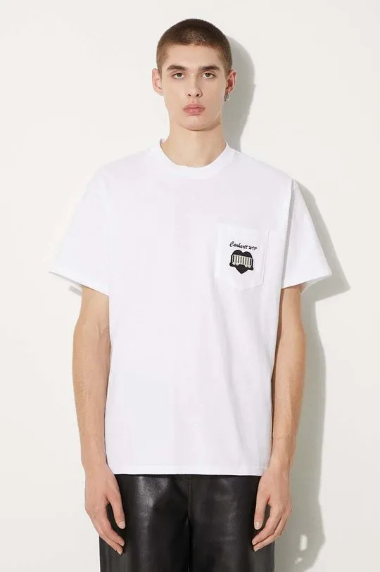 Carhartt WIP cotton t-shirt S/S Heart Train Pocket men’s white color I033979.02XX