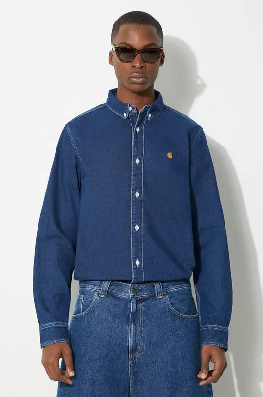 Carhartt WIP denim shirt Weldon Shirt men's blue color