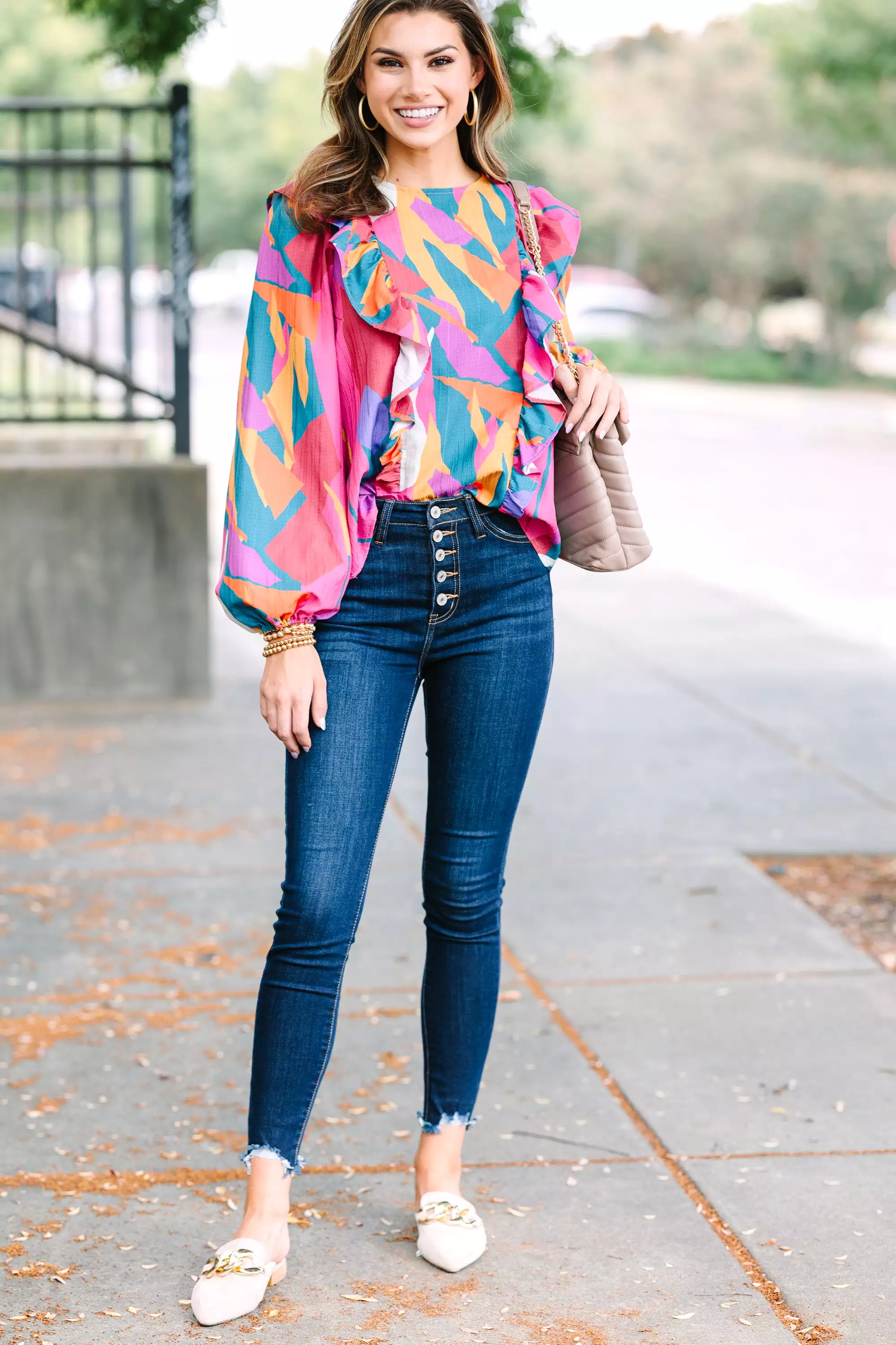 Carry Your Love Fuchsia Pink Abstract Blouse