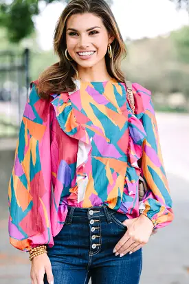 Carry Your Love Fuchsia Pink Abstract Blouse