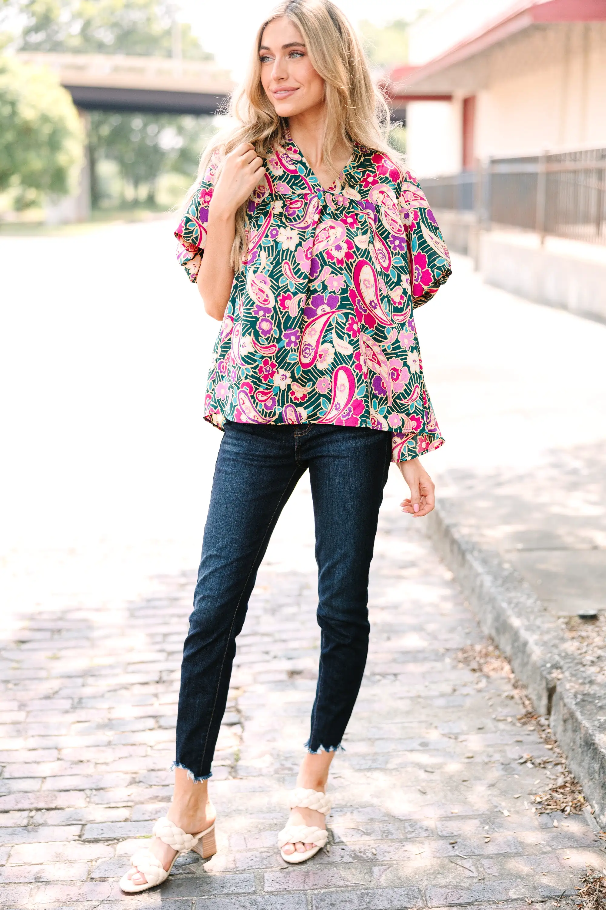 Change Your Mind Emerald Green Paisley Blouse