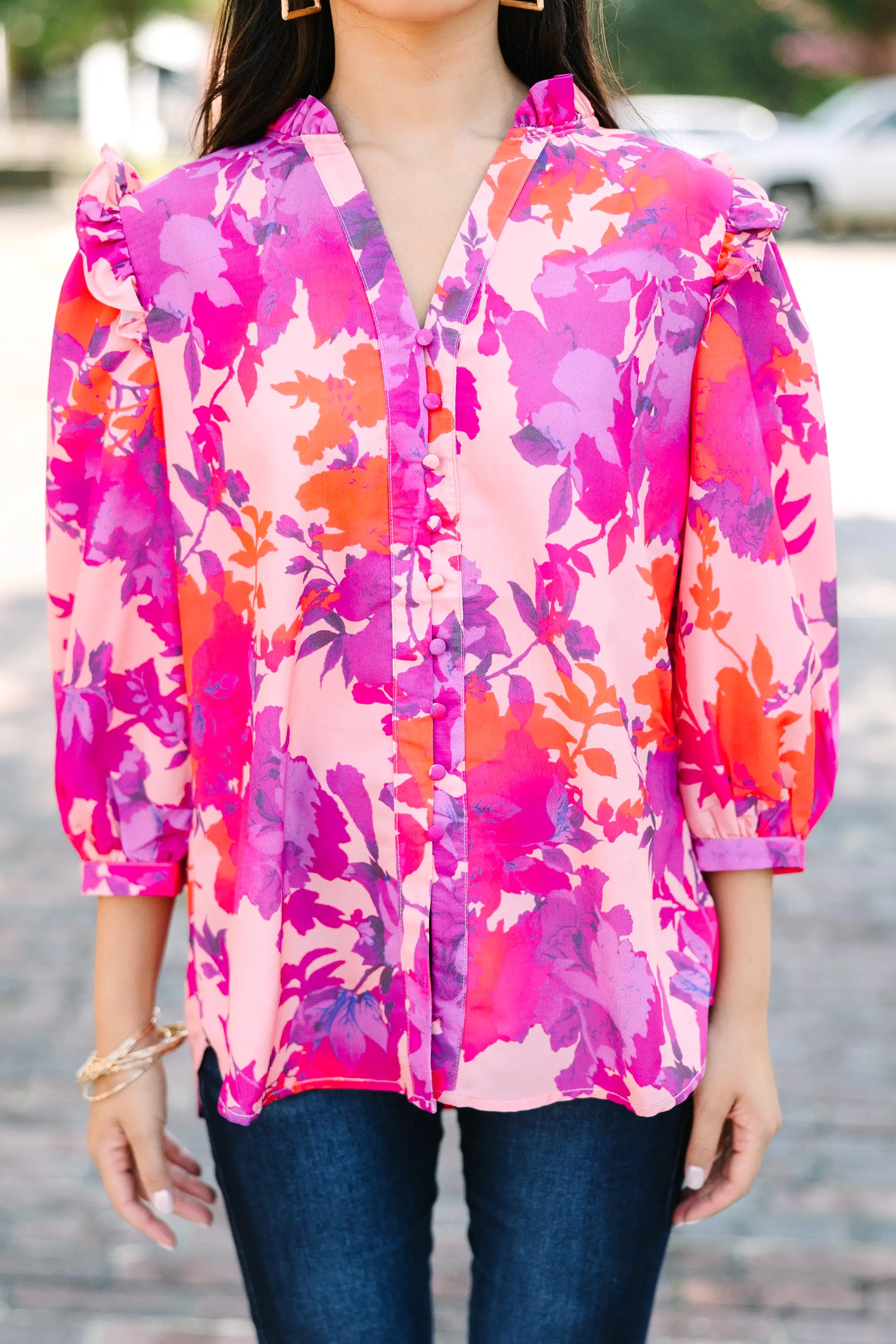 Do What's Right Fuchsia Pink Floral Blouse