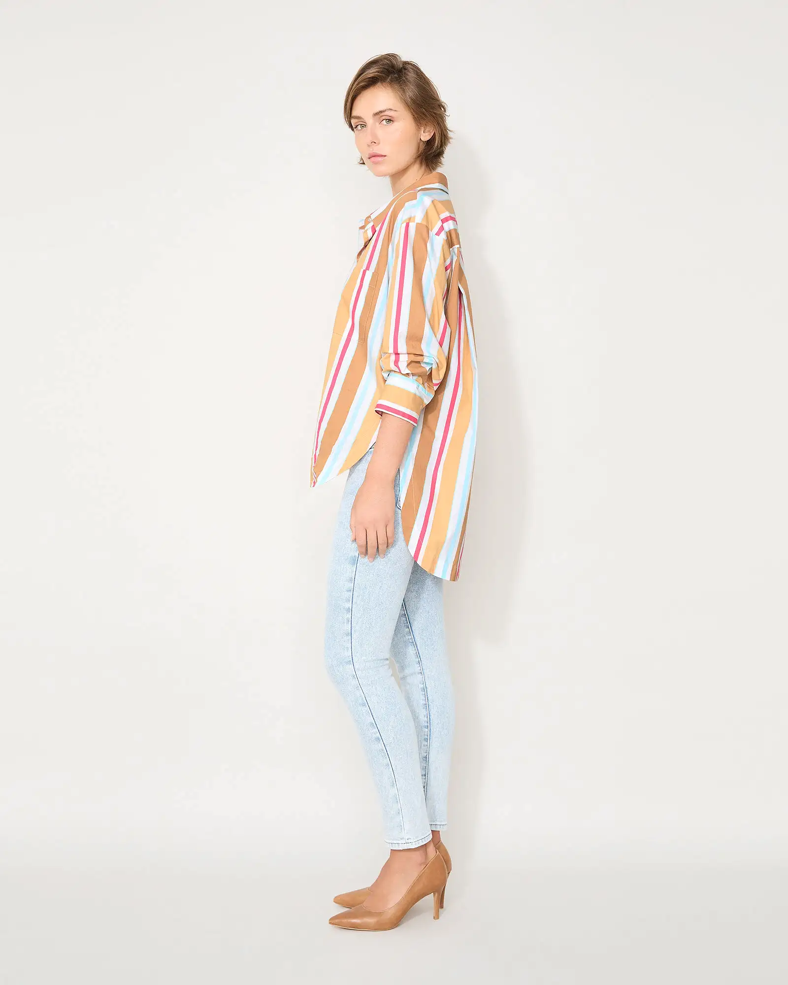 EVERYDAY SHIRT - TAN MULTI STRIPE