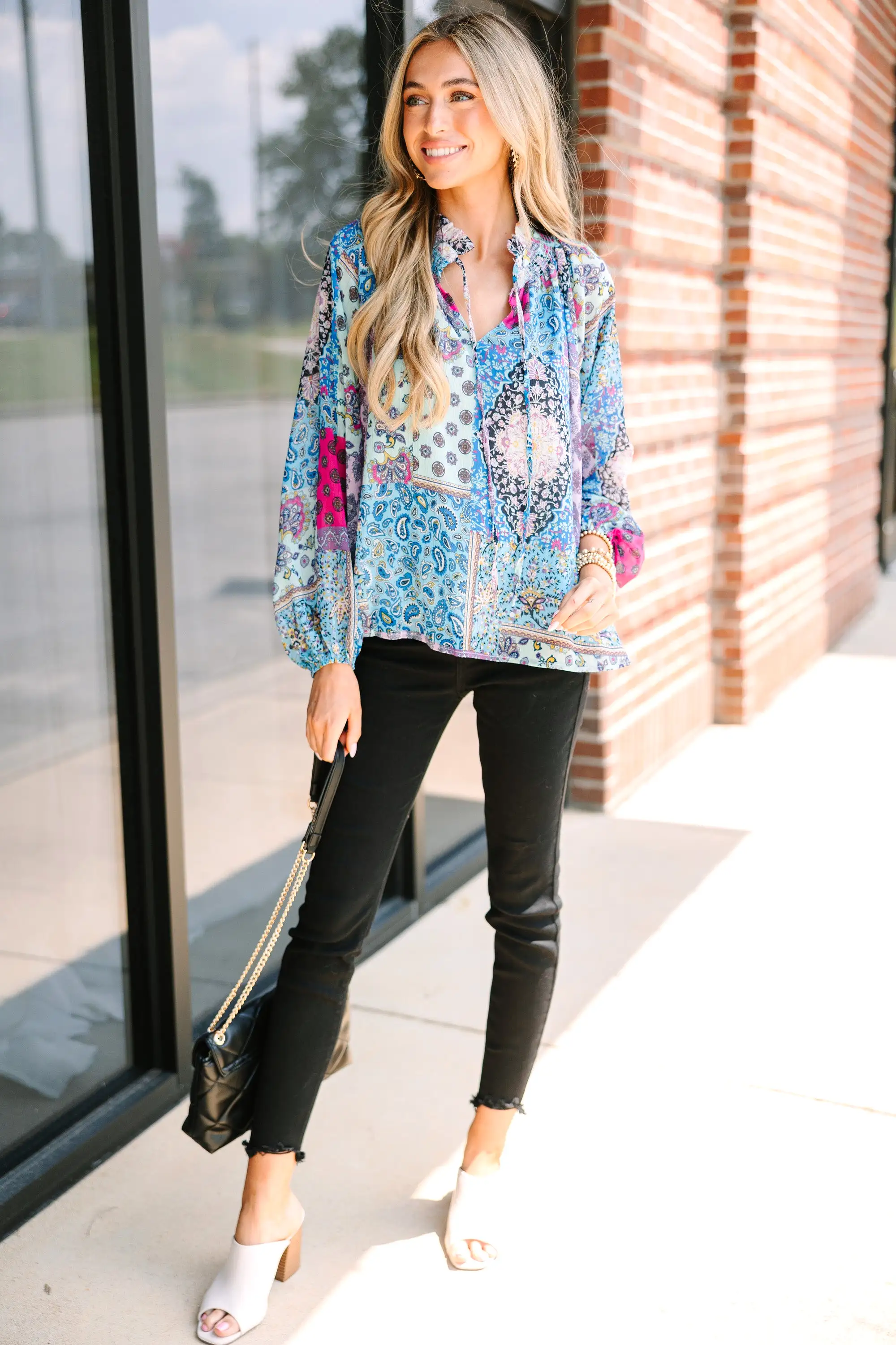 Fate: All We Know Blue Mixed Print Blouse