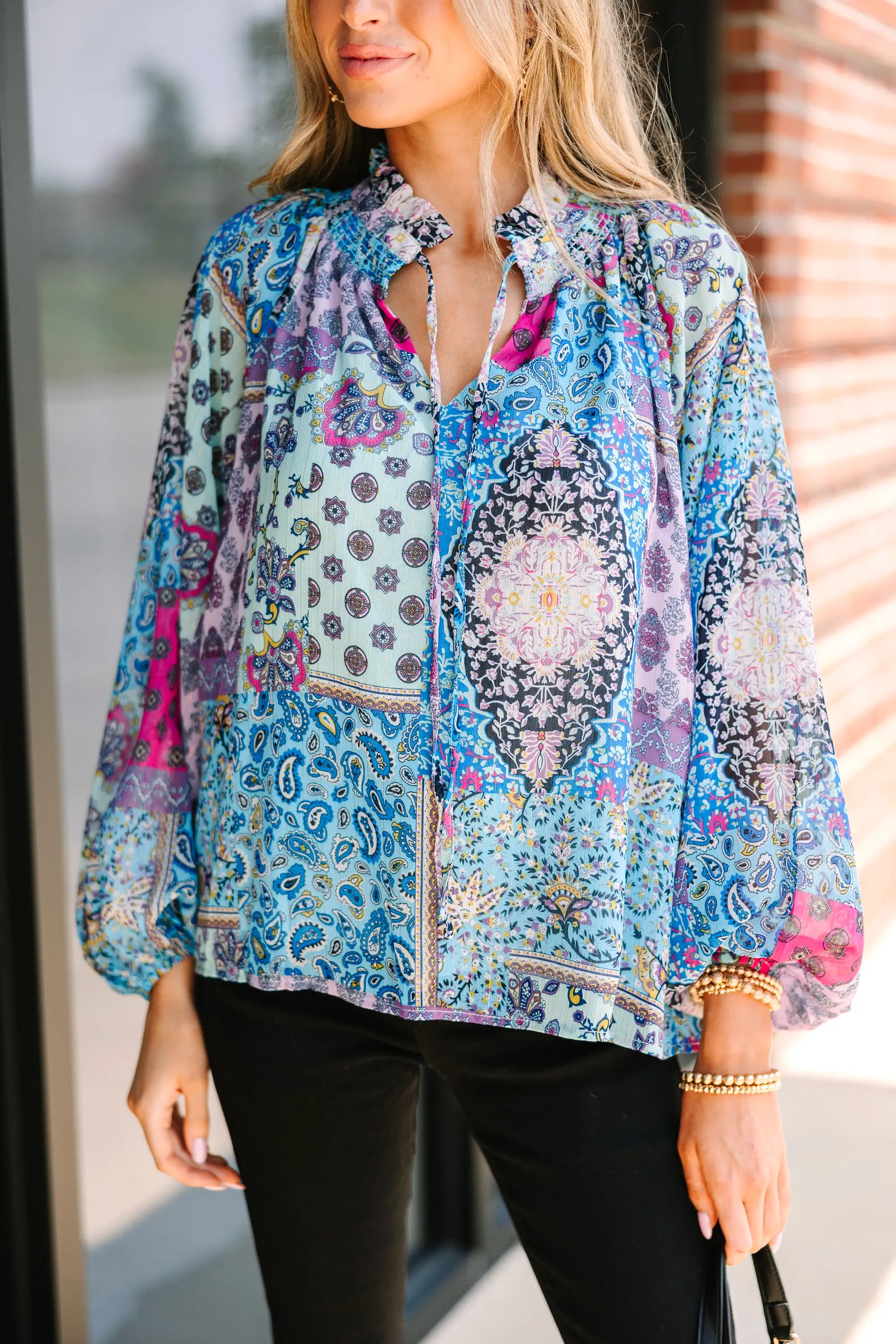 Fate: All We Know Blue Mixed Print Blouse