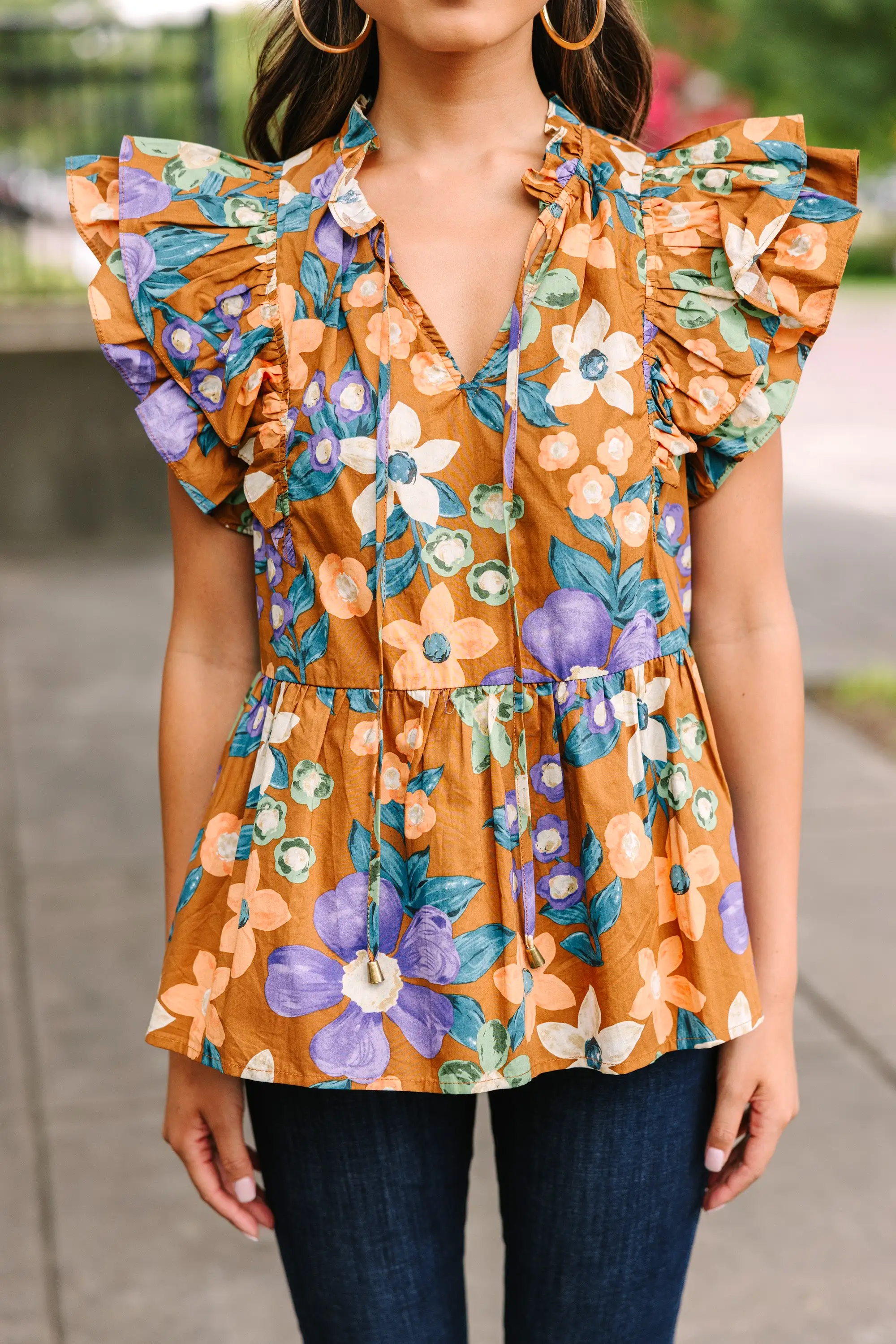 Feel The Love Brown Floral Blouse