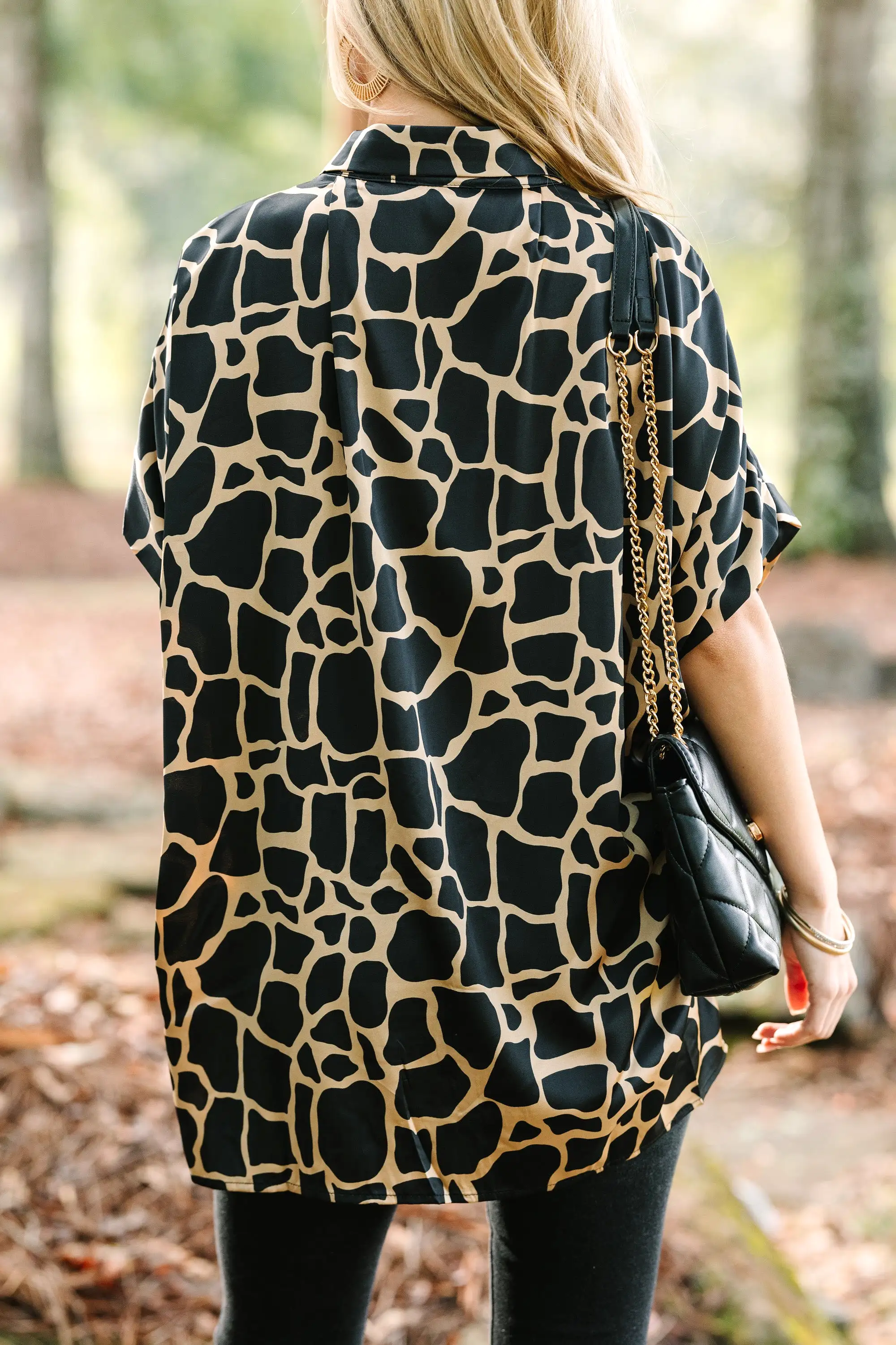 Feeling Your Best Black Giraffe Print Blouse