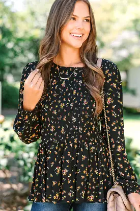 Getting Close Black Ditsy Floral Blouse