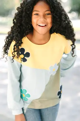 Girls: Go For It Blue Floral Applique Pullover