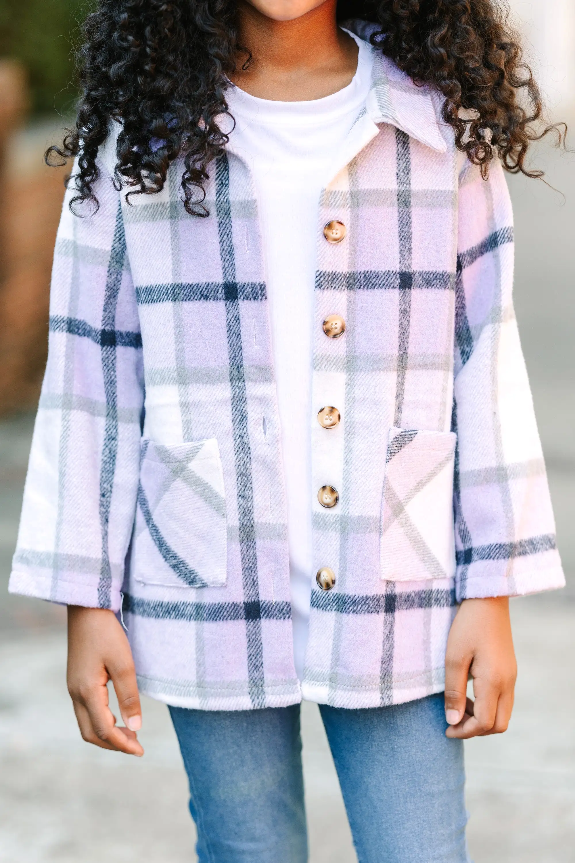 Girls: In Full Support Purple Plaid Shacket