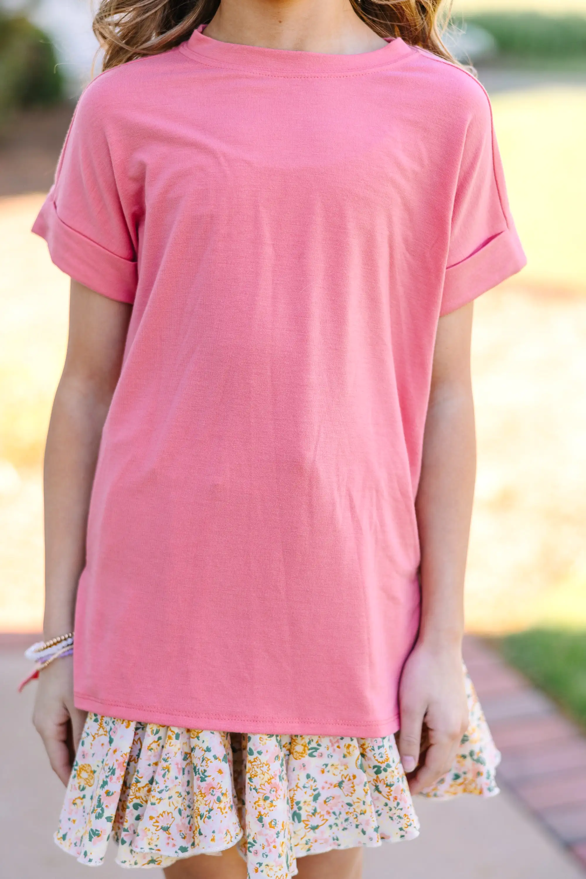 Girls: Make Your Life Easy Coral Orange Crew Neck Top