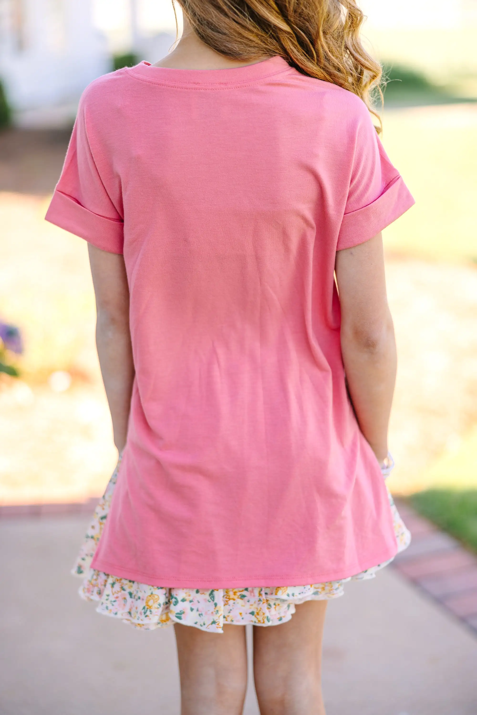 Girls: Make Your Life Easy Coral Orange Crew Neck Top