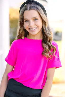 Girls: Make Your Life Easy Fuchsia Pink Crew Neck Top