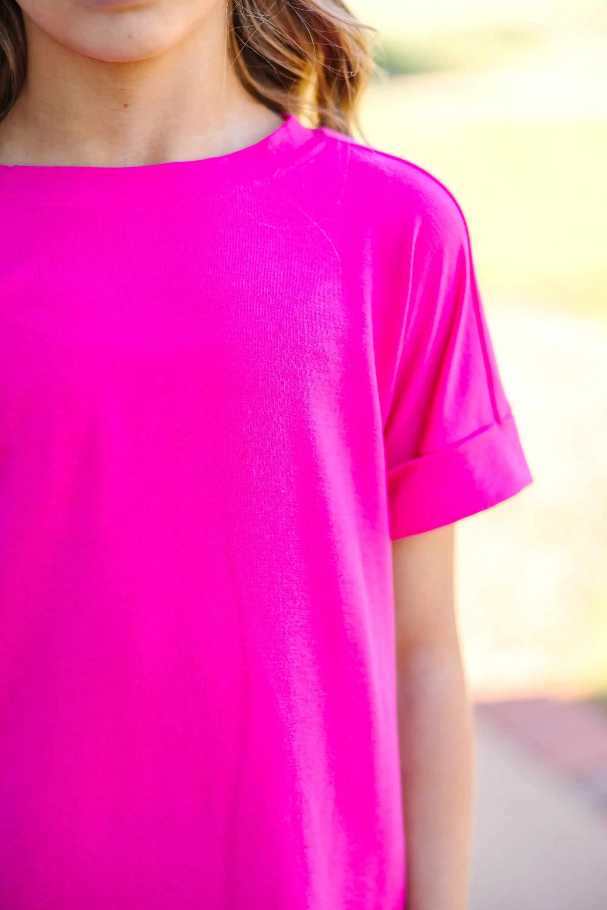 Girls: Make Your Life Easy Fuchsia Pink Crew Neck Top