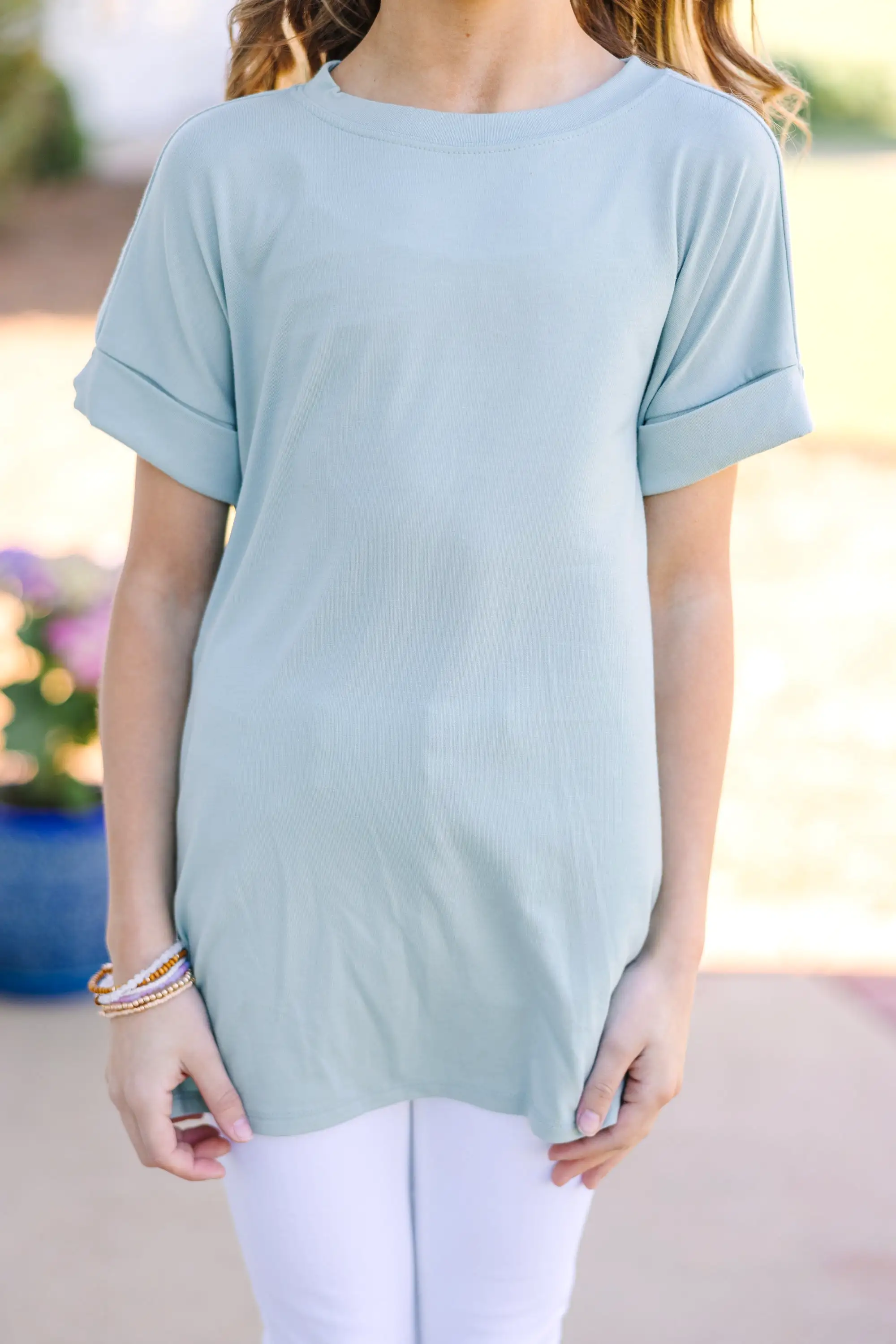 Girls: Make Your Life Easy Light Green Crew Neck Top